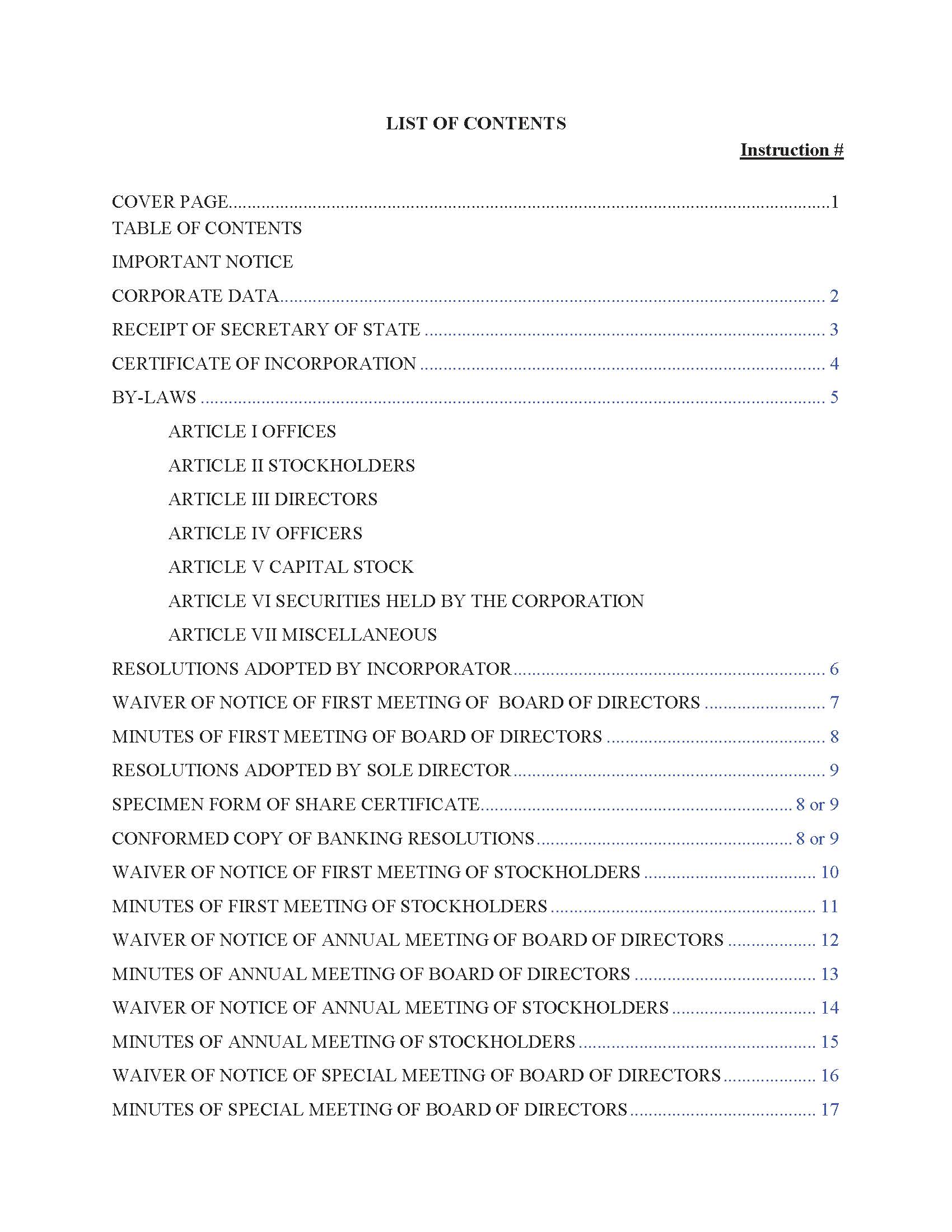 Printed Minutes & Bylaws or Operating Agreement
