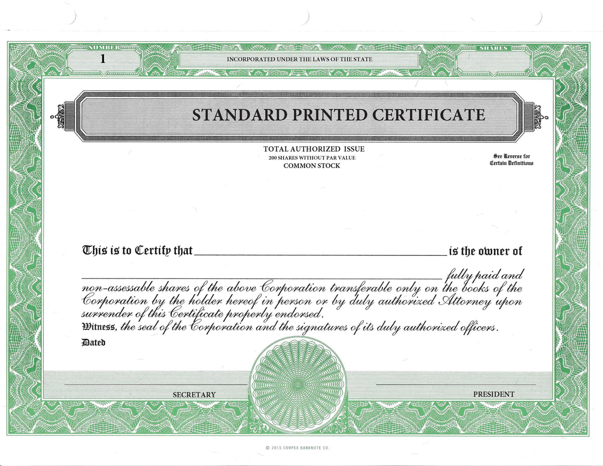 Corpex Printed Standard Certificates